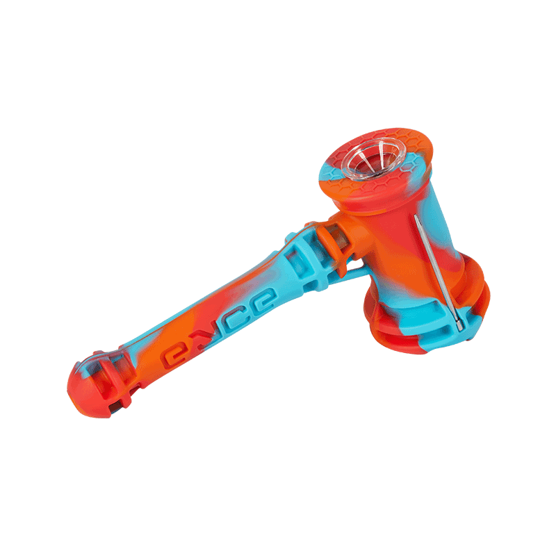 Eyce Hammer Silicone Bubbler Fuego — silicone hammer-style bubbler water pipe with glass bowl, Fuego red