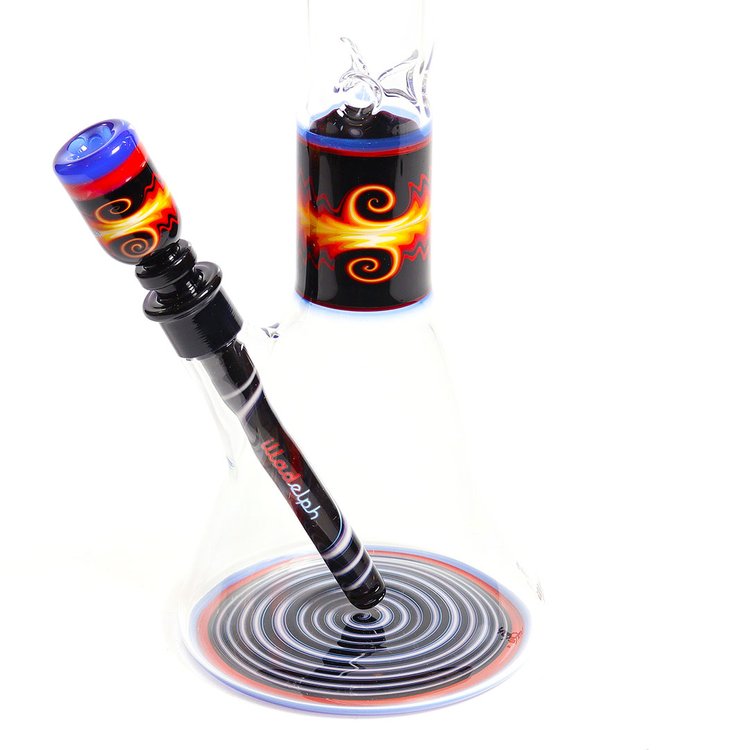 Illadelph Glass - Worked Medium Beaker - Bi-Polar Red &amp; Blue