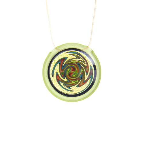 Korey Glass - Worked Disc Pendant - Opal Lime x Blue Satin x Jet Black