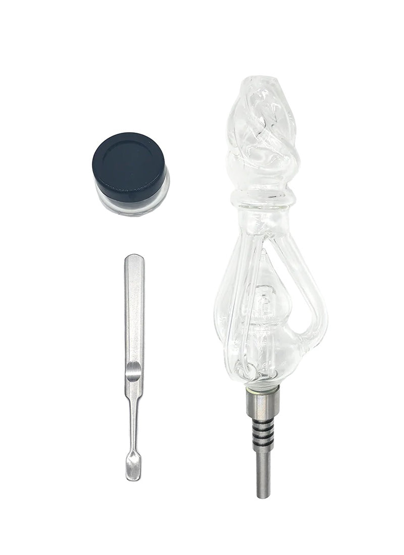 Flame Nectar Collector Kit with Metal Tip — glass nectar collector dab straw kit with metal tip, hero shot