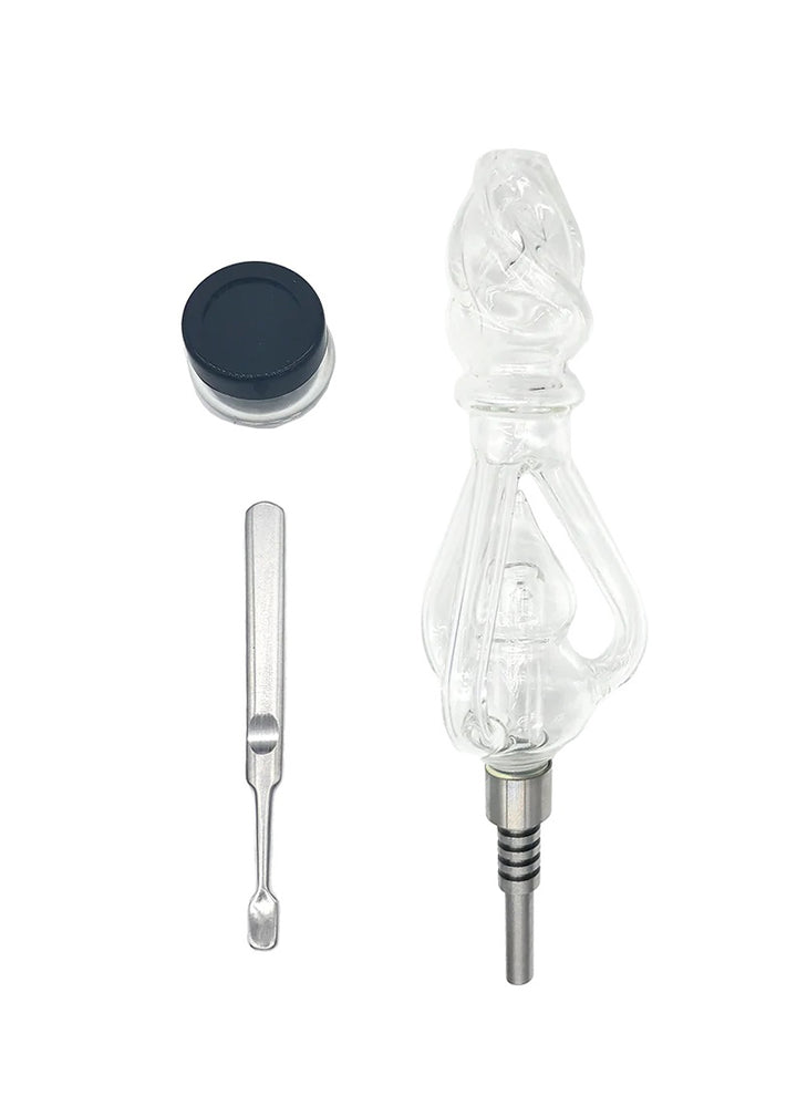 Flame Nectar Collector Kit with Metal Tip — glass nectar collector dab straw kit with metal tip, hero shot