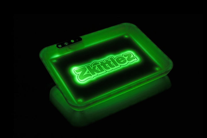 Glow Tray x Zkittlez Rolling Tray Green — glow-in-the-dark rolling tray with green Zkittlez branding