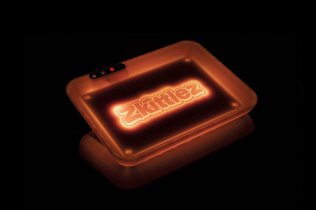 Glow Tray x Zkittlez Rolling Tray Orange — glow-in-the-dark rolling tray with orange Zkittlez branding