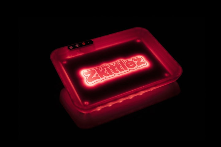 Glow Tray x Zkittlez Rolling Tray Red — glow-in-the-dark rolling tray with red Zkittlez branding
