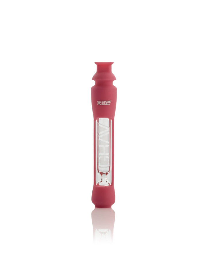 Grav 12mm Taster with Silicone Skin — pink glass one-hitter taster with silicone sleeve
