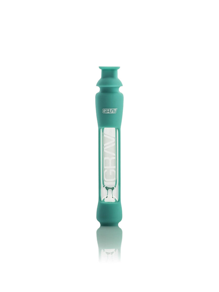 Grav 12mm Taster with Silicone Skin — teal glass one-hitter with protective silicone sleeve