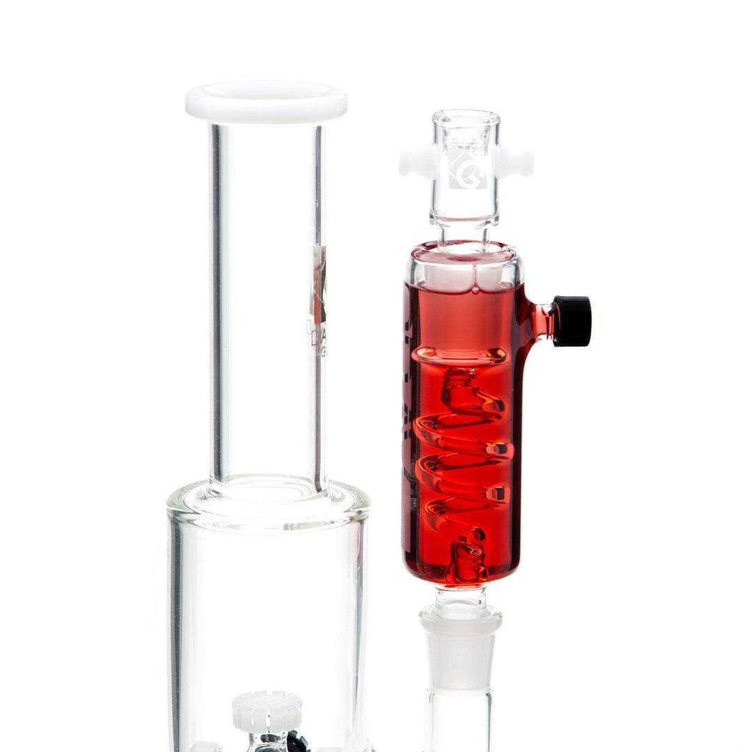 GRAV 14mm Glycerin Chiller Attachment Red — red glycerin chiller in use installation view