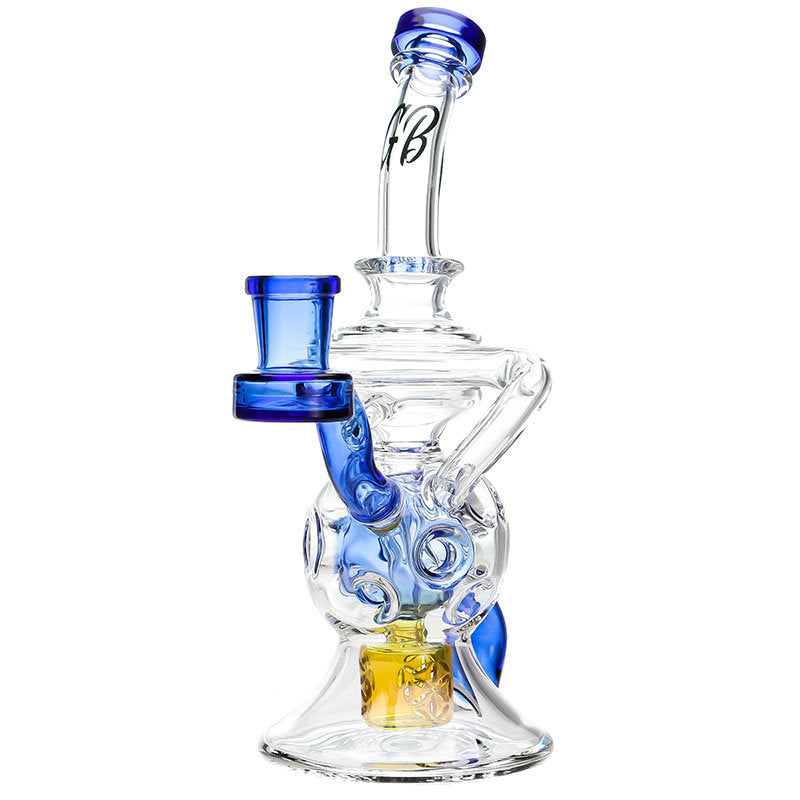 Green Bear Glass Sacred Seed Klein Rig Blue — klein recycler dab rig with sacred seed design, blue accents