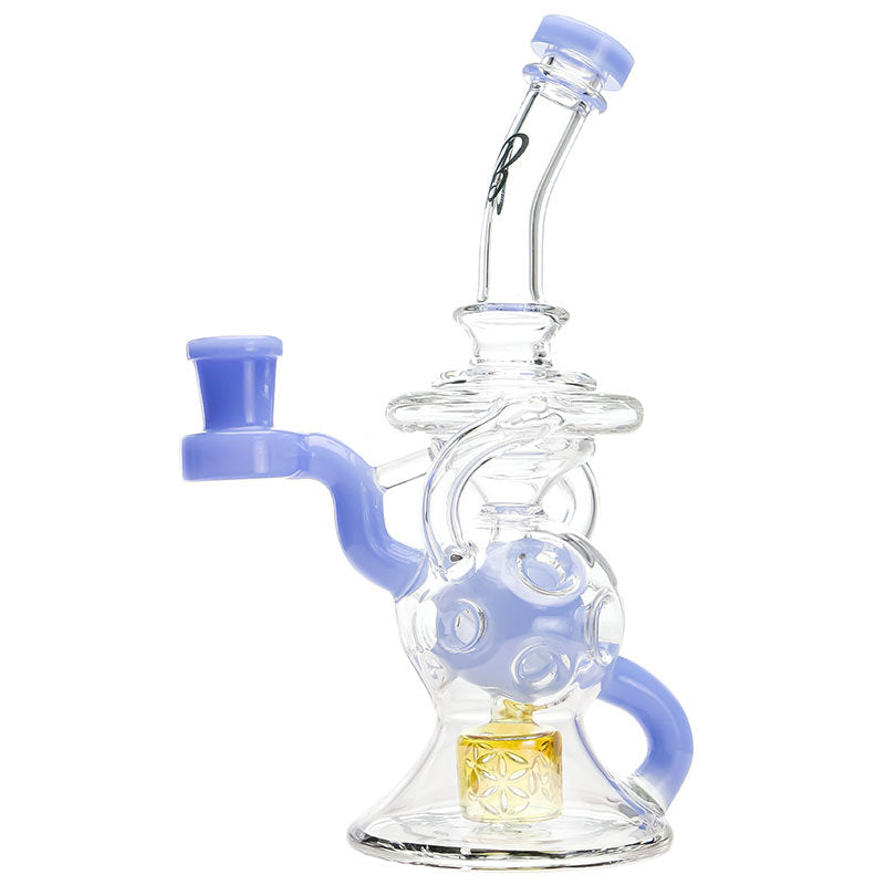 Green Bear Glass Sacred Seed Klein Rig Slime Blue — klein recycler dab rig with sacred seed design, slime blue accents