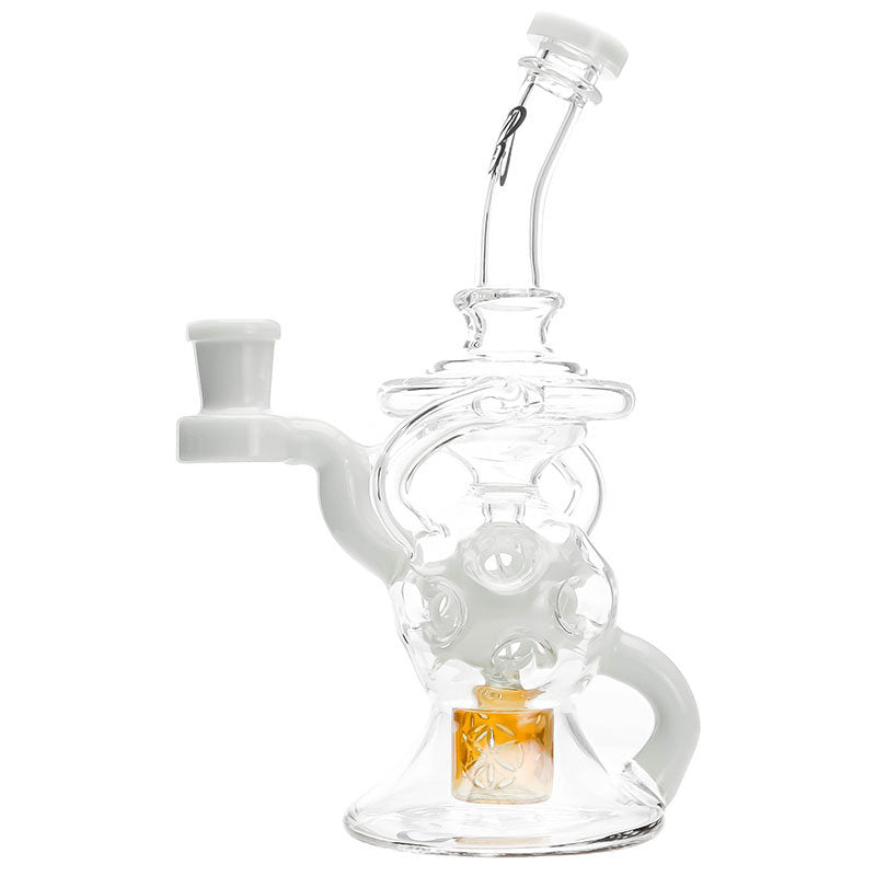 Green Bear Glass Sacred Seed Klein Rig White — klein recycler dab rig with sacred seed design, white accents