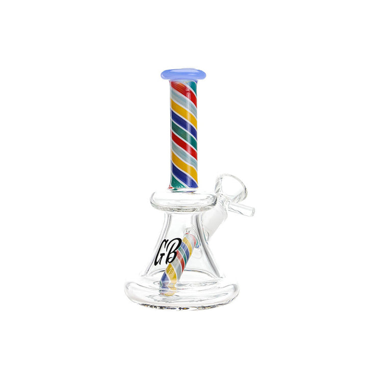 Green Bear Glass Striped Bell Mini Beaker Rainbow — striped bell mini beaker bong, rainbow accents, hero shot