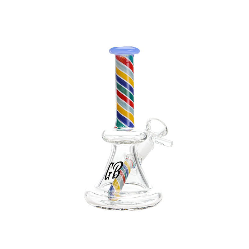 Green Bear Glass Striped Bell Mini Beaker Rainbow — striped bell mini beaker bong, rainbow accents, hero shot