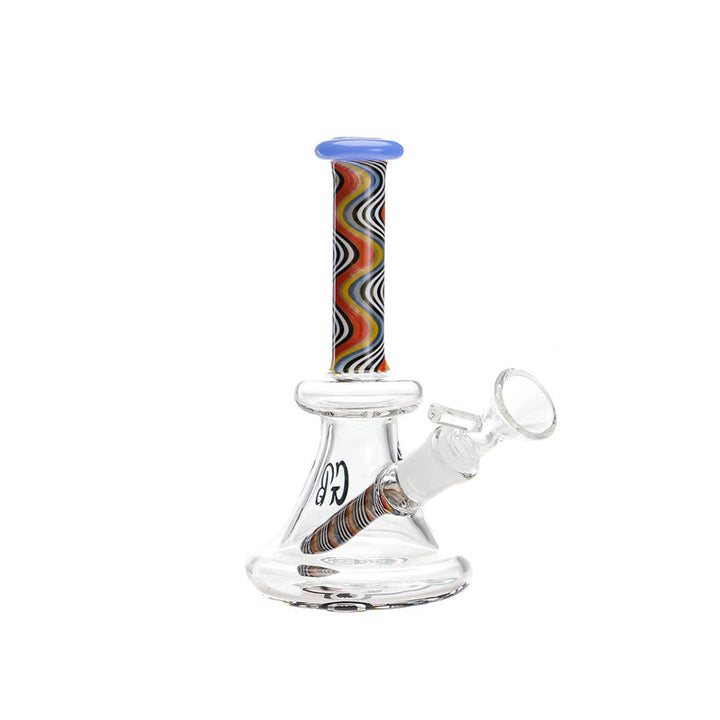 Green Bear Glass Striped Bell Mini Beaker Slime Blue — striped bell mini beaker bong, slime blue accents, hero shot