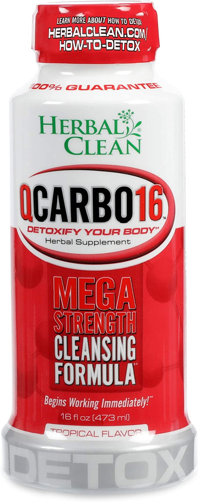 Herbal Clean QCarbo16 — tropical flavor same-day detox drink, 16 oz cleansing beverage