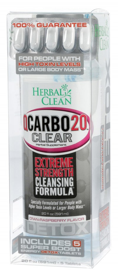 Herbal Clean QCarbo20 — cran-raspberry detox drink, 20 oz extra-strength cleansing beverage