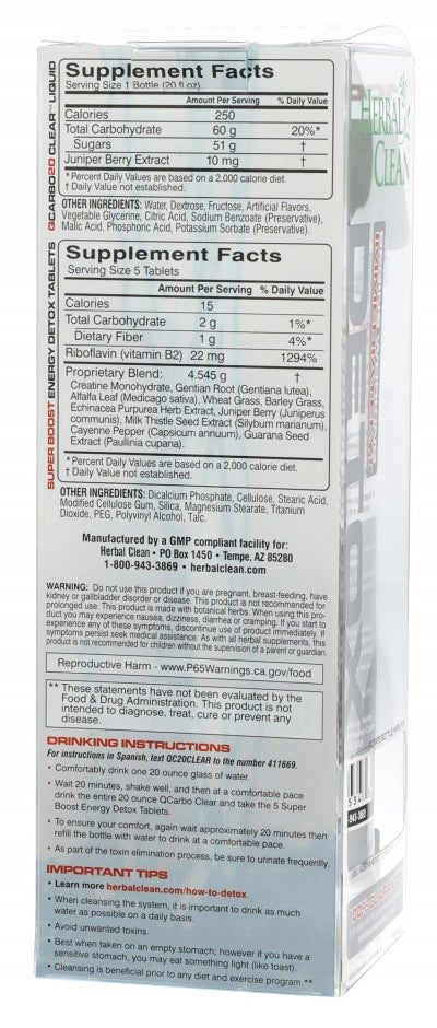 Herbal Clean QCarbo20 cran-raspberry — 20 oz detox drink bottle, extra-strength formula
