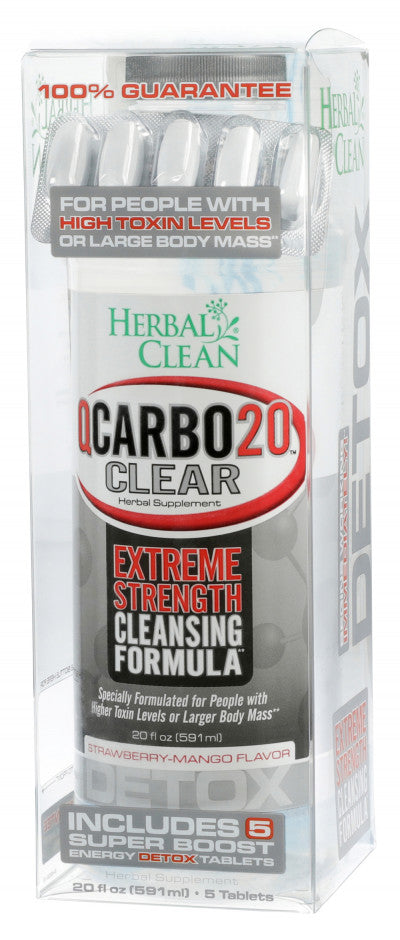 Herbal Clean QCarbo20 — strawberry mango detox drink, 20 oz extra-strength cleansing beverage