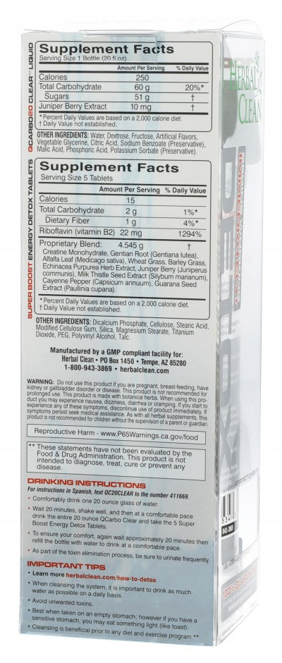 Herbal Clean QCarbo20 strawberry mango — 20 oz detox drink bottle, extra-strength formula