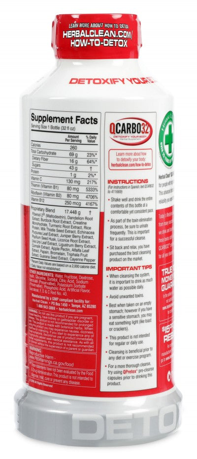 Herbal Clean QCarbo32 tropical — 32 oz detox drink bottle, maximum-strength formula