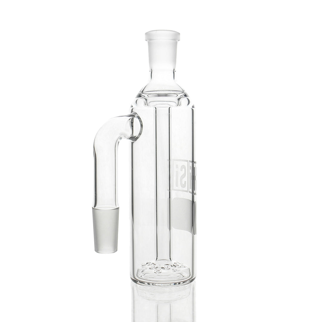 HiSi 14mm 90deg Ashcatcher — glass ashcatcher attachment shown from alternate angle with diffusion percolator