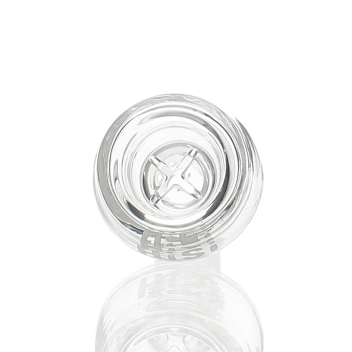HiSi 14mm Male Crosshair Bowl — glass slide bowl showing crosshair screen pattern from above