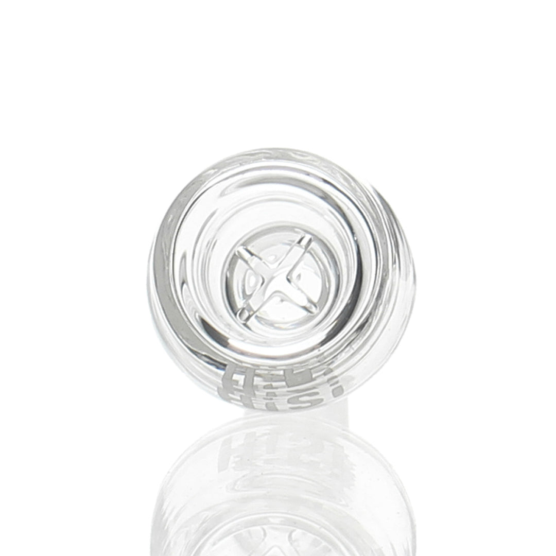 HiSi 14mm Male Crosshair Bowl — glass slide bowl showing crosshair screen pattern from above