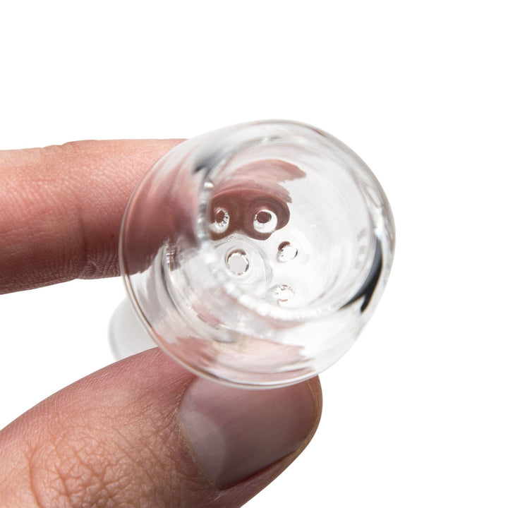HiSi 14mm Male Drain Bowl — slide bowl showing drain holes from above for clean ash catch design