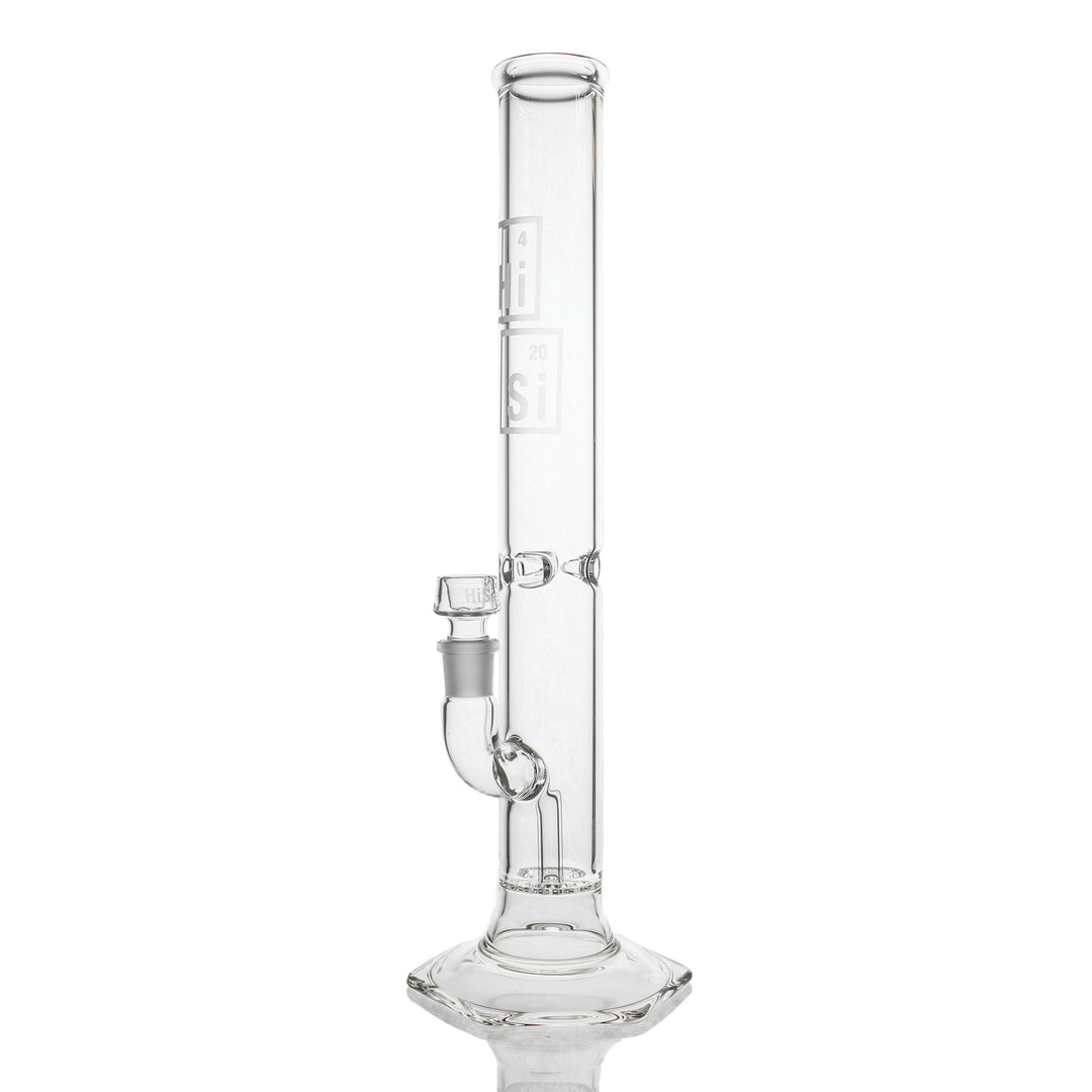 HiSi 16in Geyser Perc Straight Tube — 50x5mm thick borosilicate glass bong with geyser percolator, front view