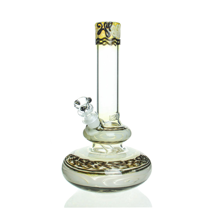 HVY Glass 10in Double Bubble Cane Beaker Black and White — double-bubble cane-worked beaker bong in black and white