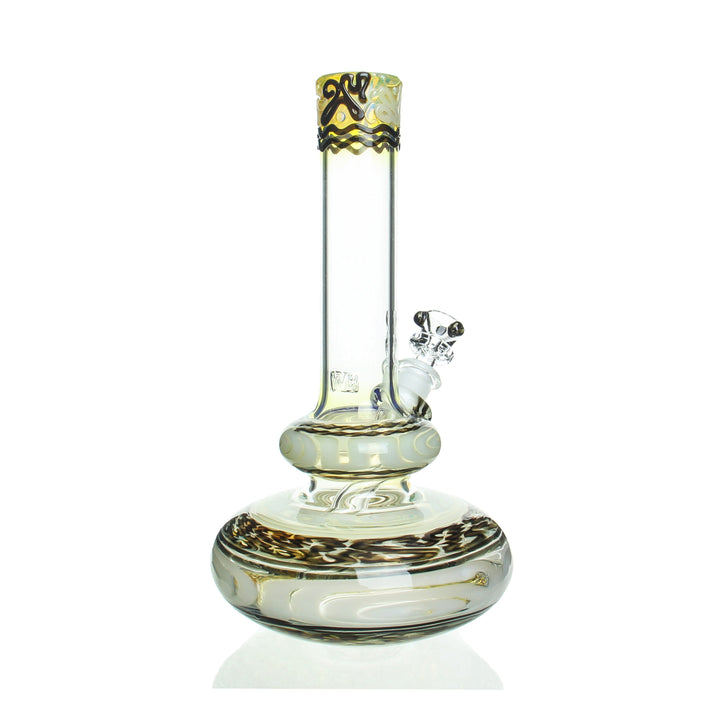 HVY Glass 10in Double Bubble Cane Beaker Black and White — black and white double bubble cane beaker from alternate angle