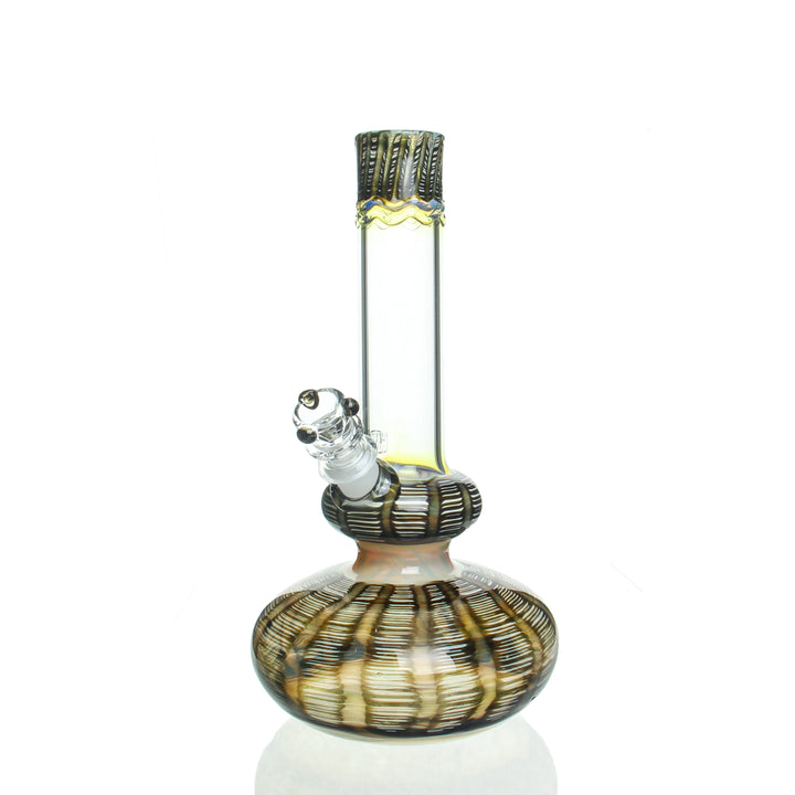 HVY Glass 10in Double Bubble Rake Beaker Brown — double-bubble rake-worked beaker bong with brown accent