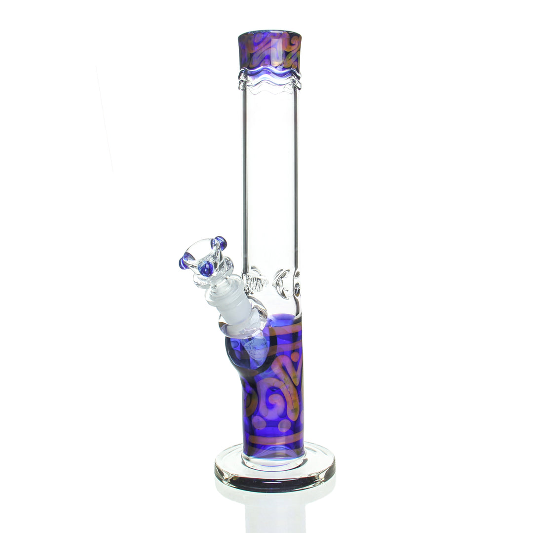 HVY Glass 11in 38mm Coiled Color Mini Straight Tube Blue and Copper — 38mm coiled-color mini straight tube bong in blue and copper