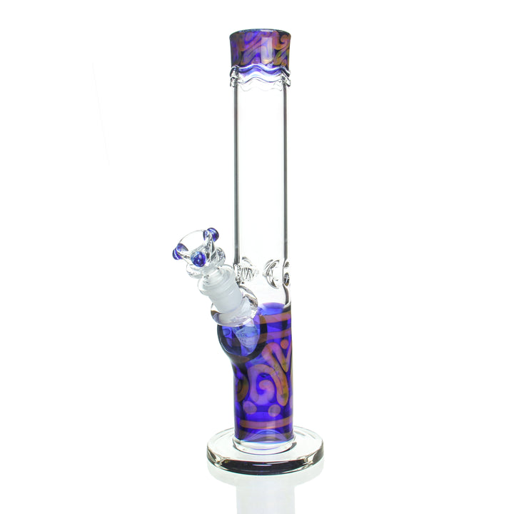 HVY Glass 11in 38mm Coiled Color Mini Straight Tube Blue and Copper — 38mm coiled-color mini straight tube bong in blue and copper