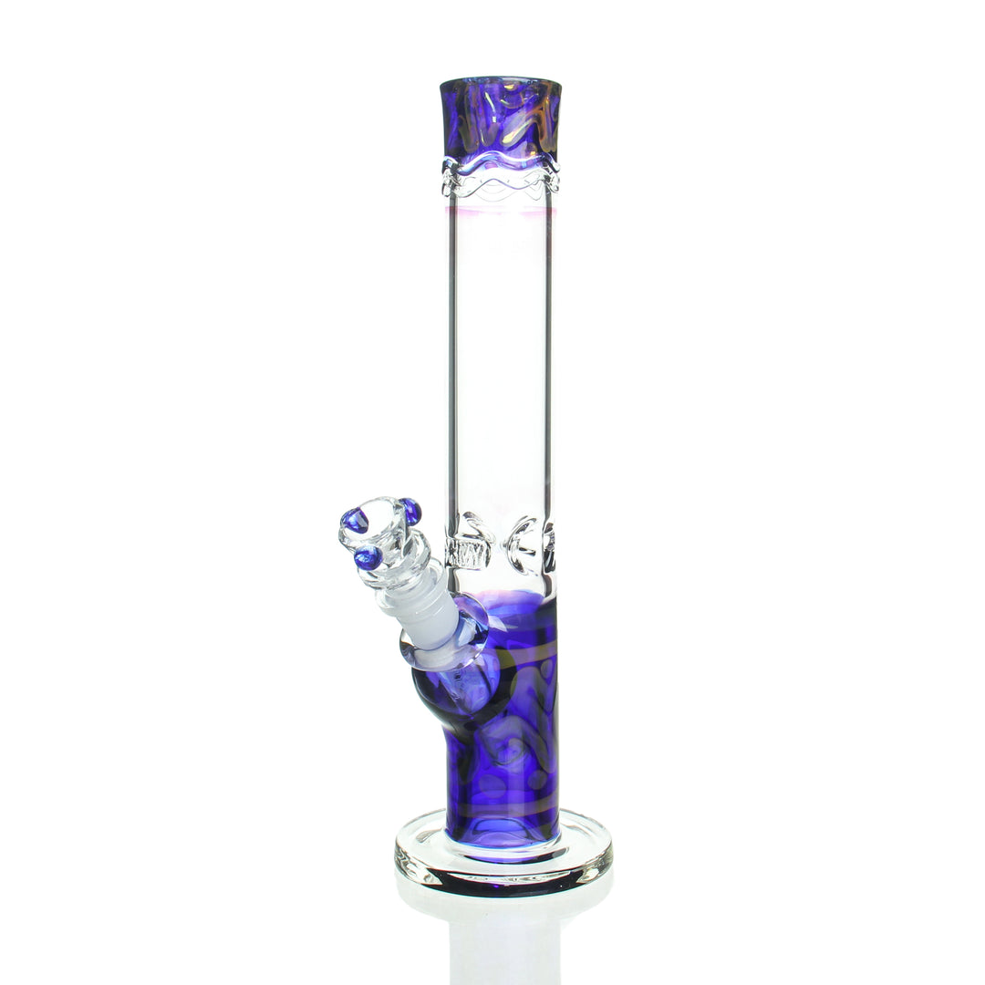 HVY Glass 11in 38mm Coiled Color Mini Straight Tube Blue and Gold — 38mm coiled-color mini straight tube bong in blue and gold
