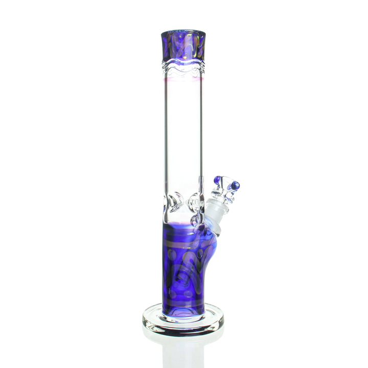 HVY Glass 11in 38mm Coiled Color Mini Straight Tube Blue and Gold — blue and gold coiled color mini straight tube from alternate angle