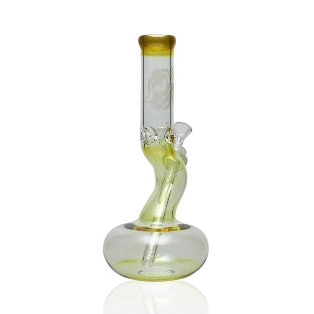 HVY Glass 11-inch fume bent bubble bottom bong — fumed glass water pipe, side view