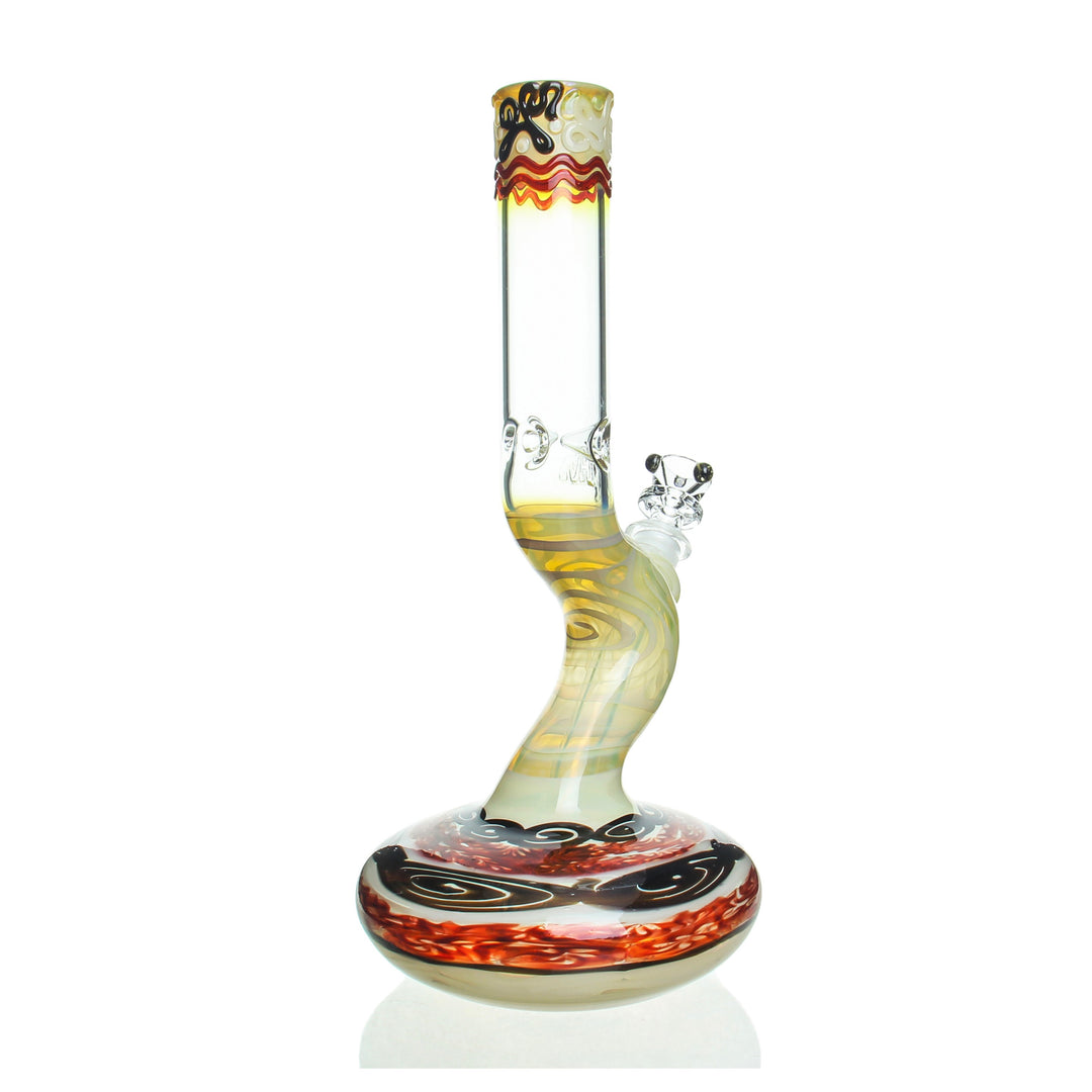HVY Glass 12in Bent Neck Cane Beaker Red and Black — red and black bent neck cane beaker from alternate angle