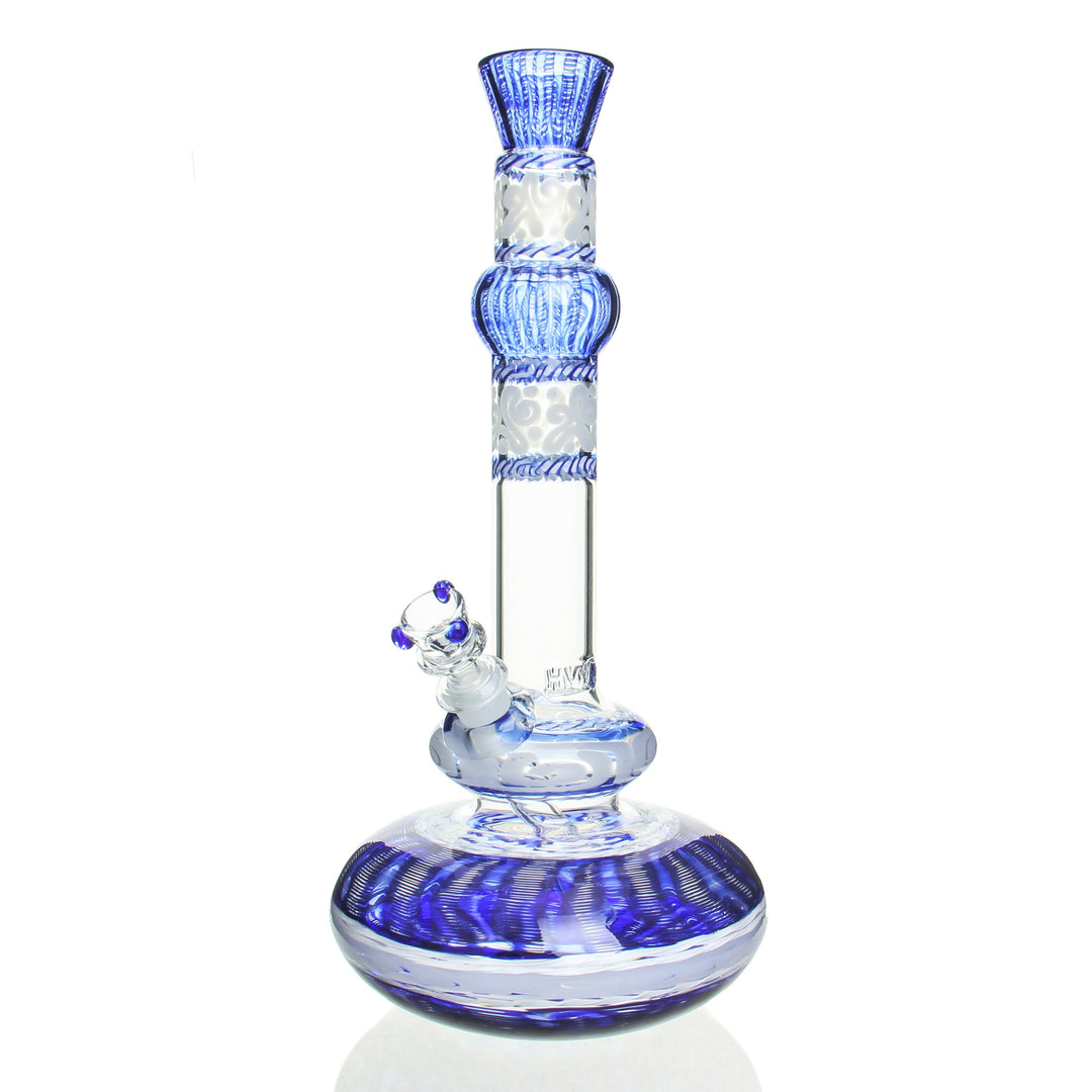 HVY Glass 13in Genie Bottle Cane Beaker Blue — genie-bottle-shaped cane-worked beaker bong in blue