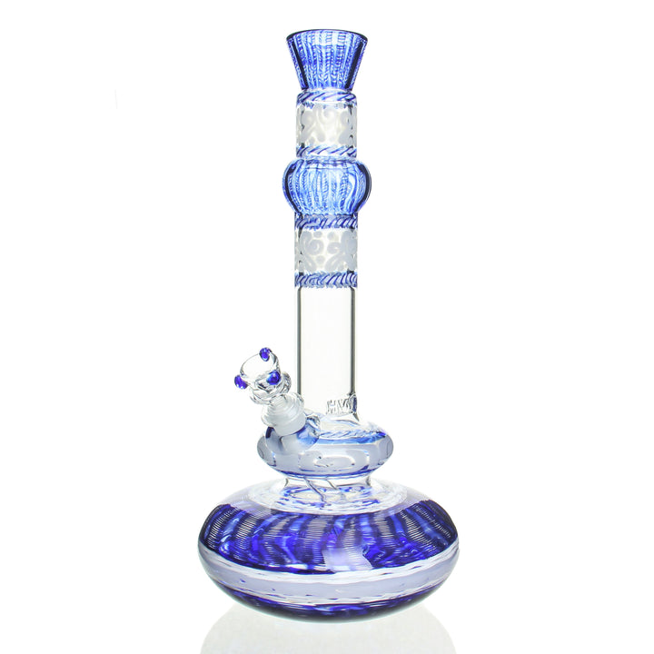 HVY Glass 13in Genie Bottle Cane Beaker Blue — genie-bottle-shaped cane-worked beaker bong in blue
