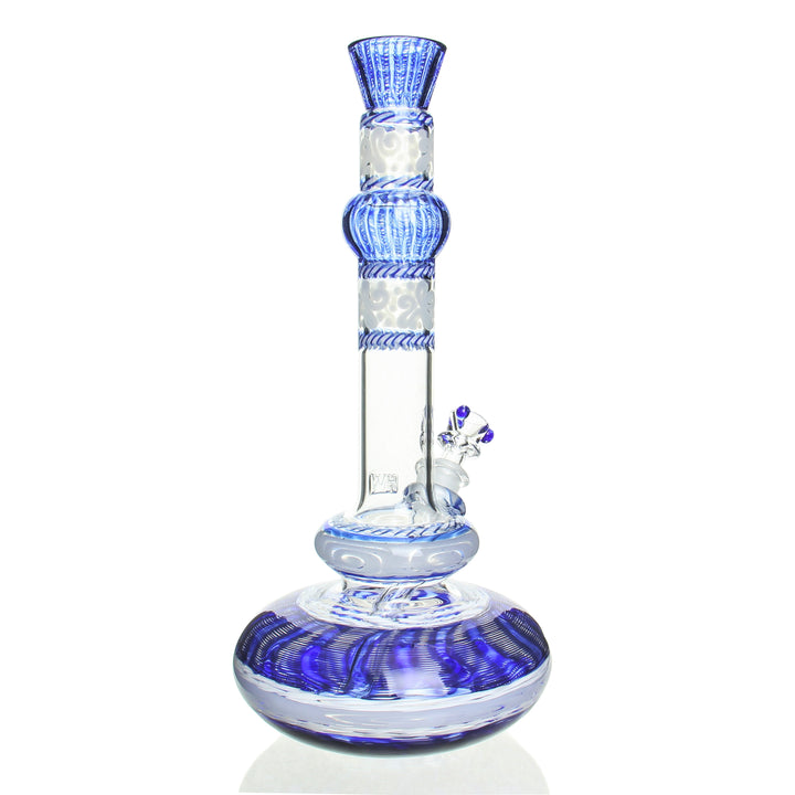 HVY Glass 13in Genie Bottle Cane Beaker Blue — blue genie bottle cane beaker from alternate angle