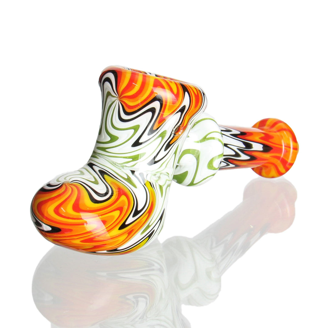 IC Glass Worked Hammer Bubbler White and Orange — worked hammer bubbler hand pipe, white and orange colorway, hero shot