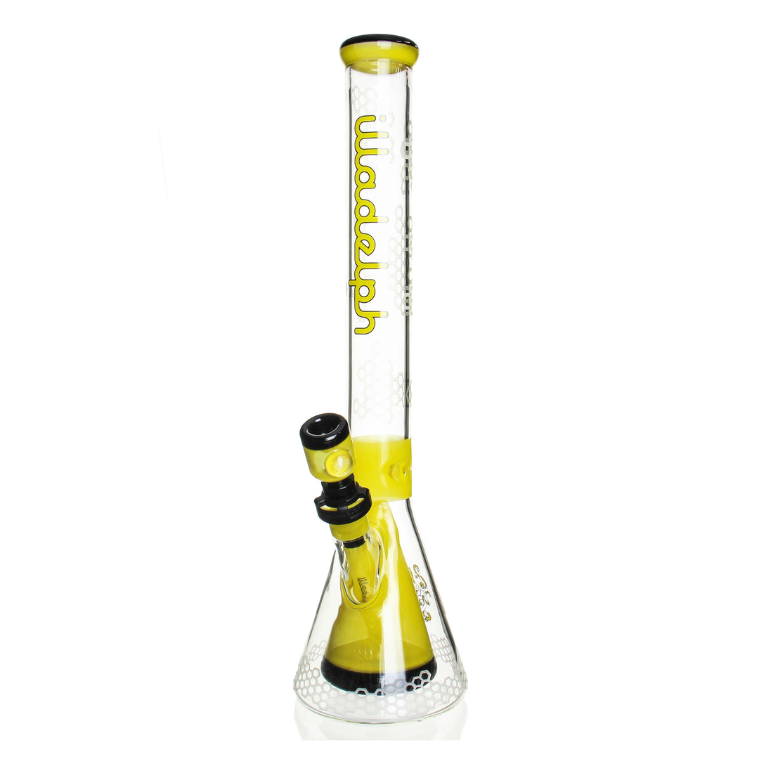 Illadelph Engraved Collins Beaker Honeycomb 38 — Engraved Collins beaker bong with Honeycomb design number 38