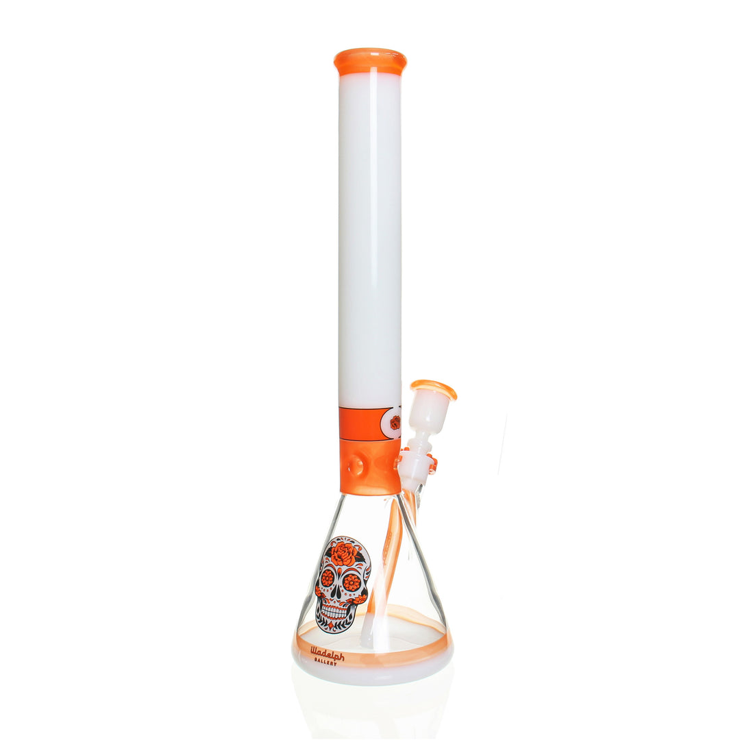 Illadelph Glass Medium Beaker Day Of The Dead 10/10 — Day Of The Dead 10/10 medium beaker from alternate angle