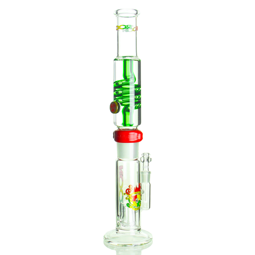 Illadelph x RooR Tech Glycerin Coil Straight Rasta — freezable coil bong collab shown from alternate angle