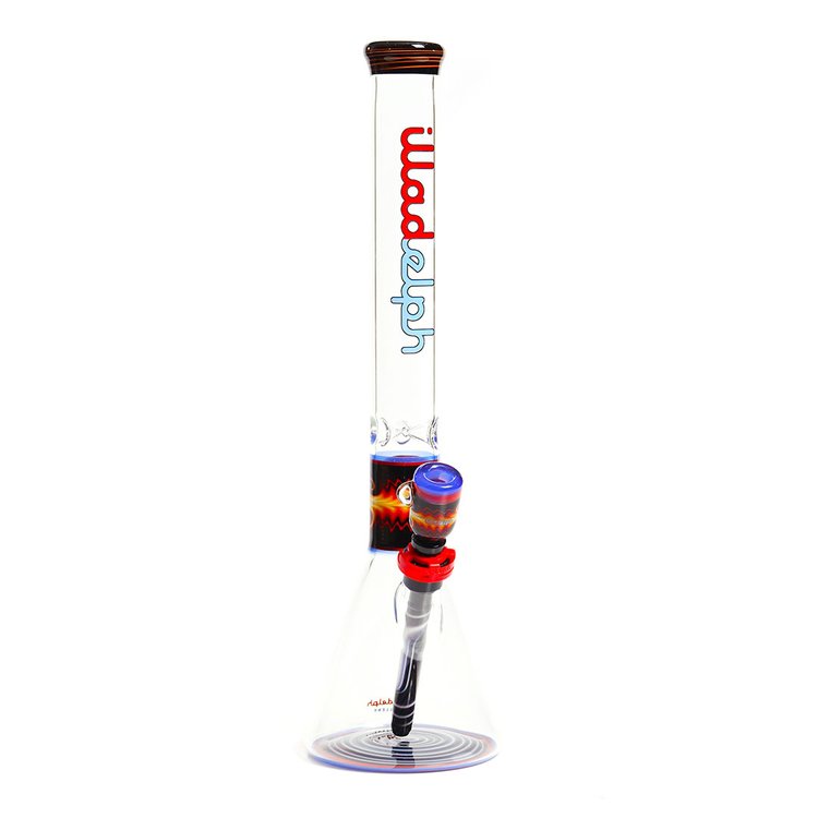 Illadelph Glass Worked Medium Beaker Bi-Polar Red and Blue — Worked medium beaker in Bi-Polar red and blue colorway