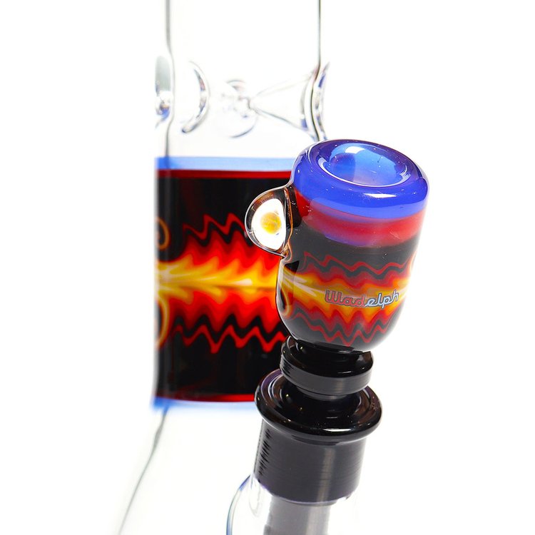 Illadelph Glass Worked Medium Beaker Bi-Polar Red and Blue — Bi-Polar red and blue beaker detail view