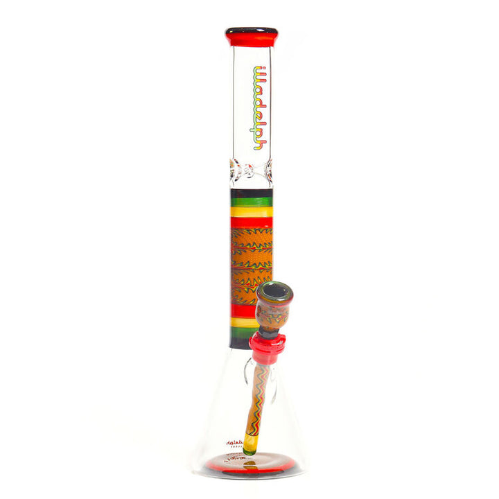 Illadelph Glass Worked Medium Beaker Rasta with Gold Sparkle — Worked medium beaker in Rasta with gold sparkle