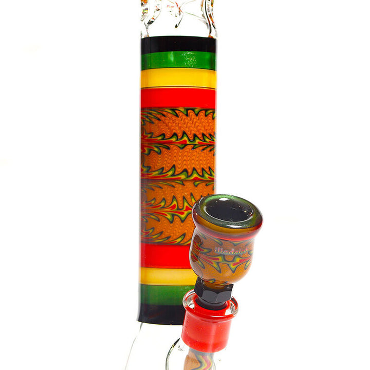 Illadelph Glass Worked Medium Beaker Rasta with Gold Sparkle — Rasta gold sparkle beaker from alternate angle