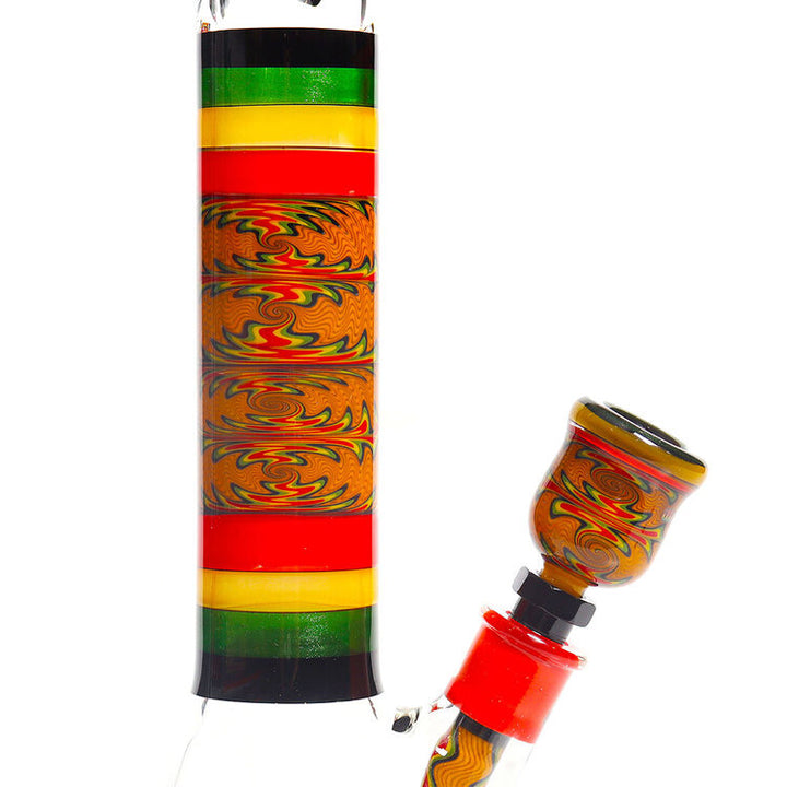 Illadelph Glass Worked Medium Beaker Rasta with Gold Sparkle — Rasta gold sparkle beaker detail view