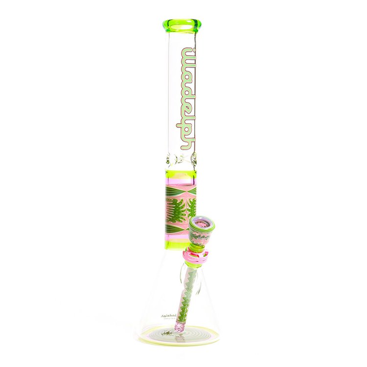 Illadelph Glass Worked Medium Beaker Watermelon — Worked medium beaker bong in watermelon colorway
